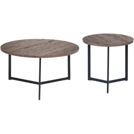 Set 2 Tavolini Da Caffè Rotondi In Marmo Grigio E Metallo Nero - Espandibili Per Soggiorno Moderno - Foto 6