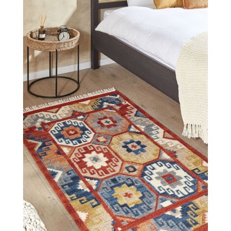 Tappeto kilim in lana multicolore fatto a mano orientale 80 x 150 cm nappe  Lusarat