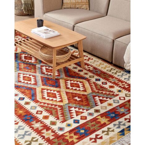 Tappeto di lana multicolore 200 x 300 cm kilim fatto a mano con nappe  Oshakan