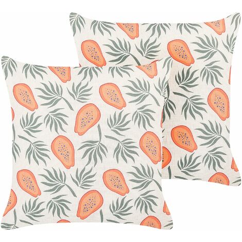 Set di 2 cuscini bianco arancione e verde 45 x 45 cm motivo papaya frutta  esotica Avens