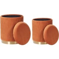 Set di 2 Pouf Contenitore Moderni in Poliestere Arancione Base Oro Miramar