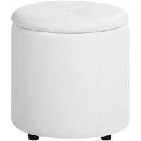 Elegante Pouf con Vano Portaoggetti Similpelle Bianca 40 x 38 cm Maryland