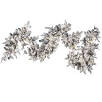 Festone Natalizio Artificiale con Luci LED 180 cm innevato Decorazione da Parete Bianco Sundo