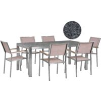 Set da Giardino Tavolo con Piano Granito Grigio 6 Sedie Beige 180 x 90 cm  Grosseto