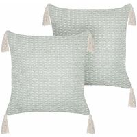 Set di 2 cuscini in poliestere verde menta 42 x 42 cm con nappe imbottitura  Hakone