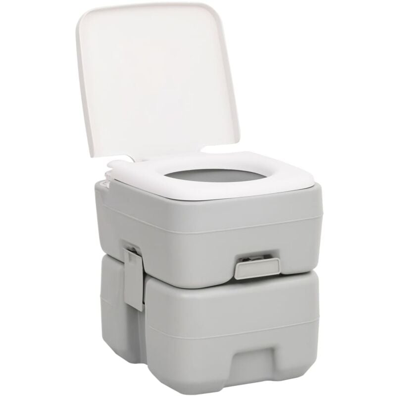 Toilette de camping portable gris et blanc 20+10 L PEHD