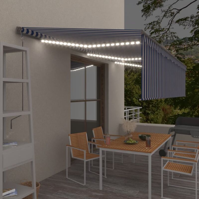 Store banne Coffre intégral PROTECT 2 LED SMART Gris Anthracite 6x3,5m  Motorisé à télécommande + Capteur Vent + Eclairage LED - Toile Grise  Anthracite