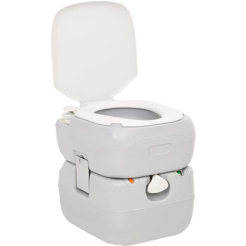 Toilette de camping portable gris et blanc 22+12 L PEHD