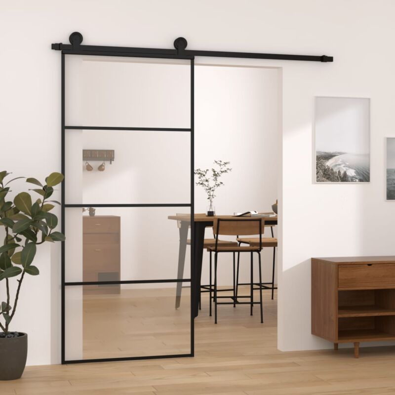 Schulte Porte coulissante intérieure en verre, 90 x 203 cm, Rail noir, porte  vitrée, décor opaque - Poignée barre + Double amortisseur Softclose