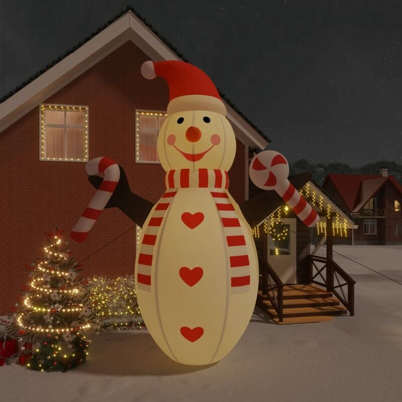 Bonhomme de neige gonflable 3 LED H. 180 cm avec sapin de Noël polyester  imperméable blanc