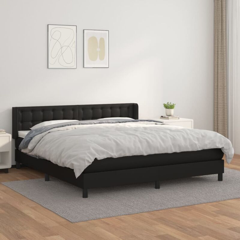 Lit double futon pour adulte GOMERA avec sommier queen size 160x200 cm  couchage 2 places / 2 personnes, revêtement synthétique noir