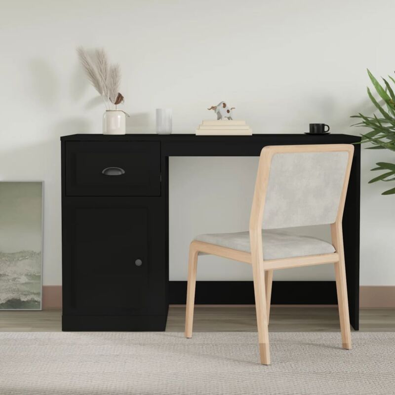 Bureau style industriel dim. 110L x 55l x 75H cm cm tiroir + 2 tiroirs  piètement métal noir plateau MDF aspect bois