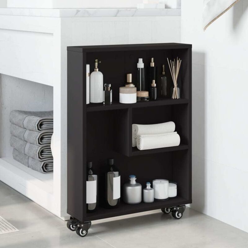 Chariot De Rangement étroit AMIG Böken - 3 étagères - Roulettes 360° - Noir - 54x12x78 Cm