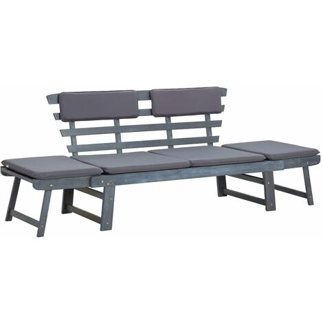 Banc de jardin en acacia, 120cm SIMILAN avec coussin gris - Happy