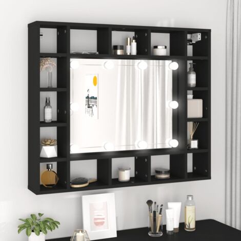 Armoire à miroir avec LED noir 76x15x55 cm