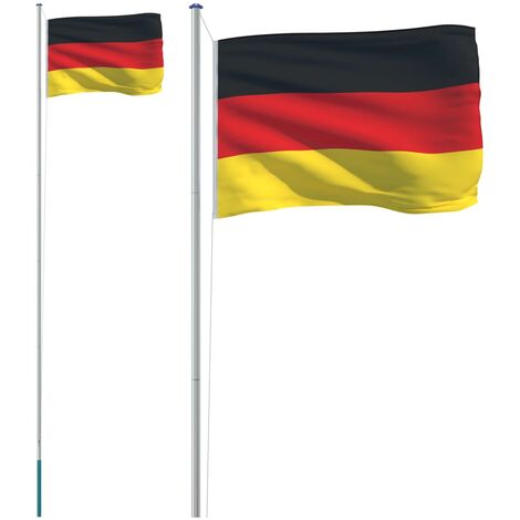 KESSER® Hampe de drapeau télescopique en aluminium Mât de drapeau de 6,30 m  avec douille au sol Support de banderole Drapeau allemand résistant aux  intempéries avec mât, Argent