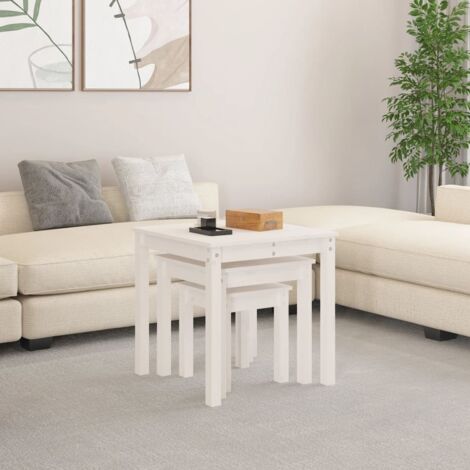 Lot De 3 Tables Gigognes En Bois Massif Noyer - Tables Basses Emboîtables Salon