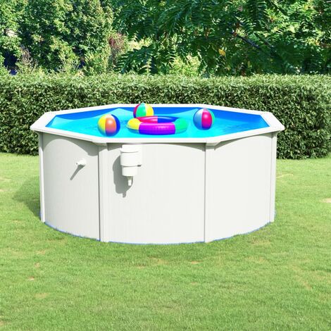 Piscine Poolomio Ronde En Acier - 240 X 90 Cm - Blanche - Hors Sol Ou Encastrable - Kit Complet Avec Skimmer