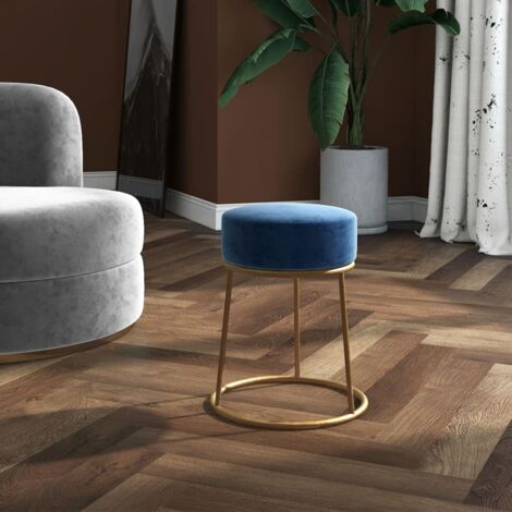 Tabouret Rond Bleu Velours