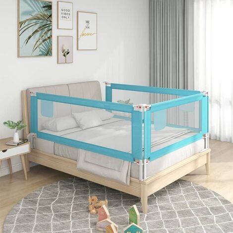 Barrière de sécurité lit pour enfants en polyester bleue 180x42 cm