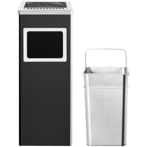 Poubelle à cendrier d'hôtel 36 L Acier Noir