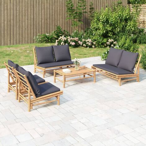 Salon De Jardin En Bambou Véritable Bahama - Canapé 2 Places, 2 Fauteuils, Table Basse - Avec Coussins Offerts - Déjà Monté