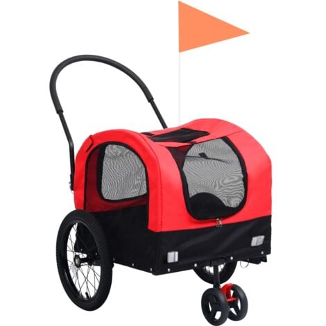 Remorque vélo 2 en 1 convertible en poussette et jogger pour deux enfants,  coloris Rouge/Noir