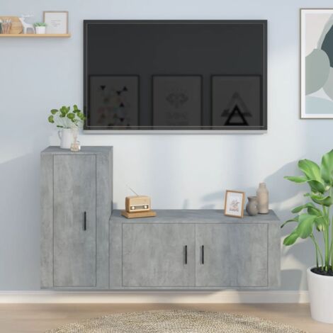 Meuble TV contemporain gris et blanc avec LED 2 portes MALORIE