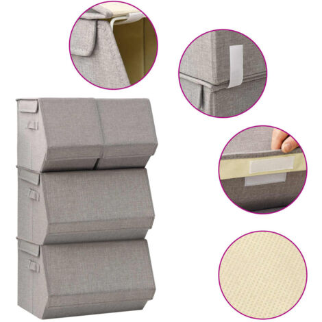 Bo Tes De Rangement Empilables Pcs Tissu Gris