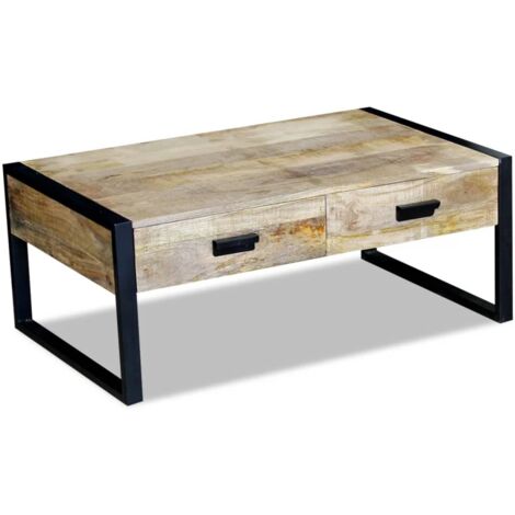 Table basse moderne 2 couleurs au choix noirgris ou bois naturel, design avec tiroir et rangements double face