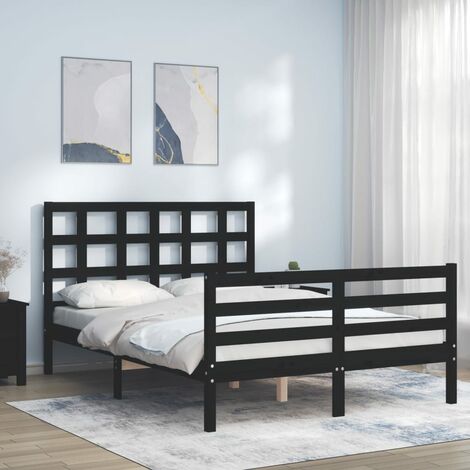 Lit double pour adulte mathieu avec sommier 140x190 cm 2 places, 2  personnes, tête et pied de lit capitonnés, en tissu noir - Conforama