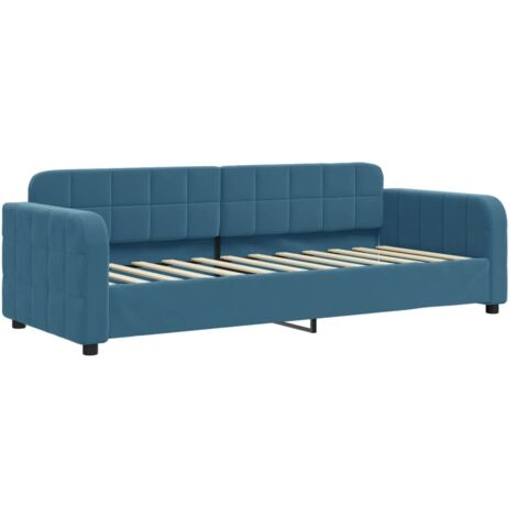 Lit De Jour Avec Gigogne Et Tiroirs – Bleu Velours – 80x200 Cm – Neuf