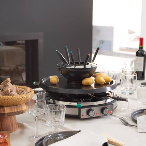 Appareil raclette-gril et crêpes électrique 8 poêlons 1200 W Naturamix 