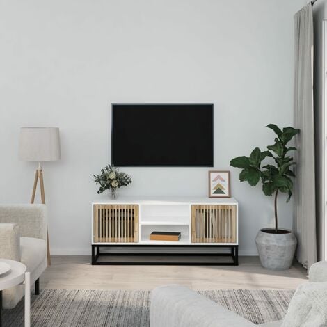 vidaXL Meuble TV avec lumières LED blanc brillant 160x35x40 cm