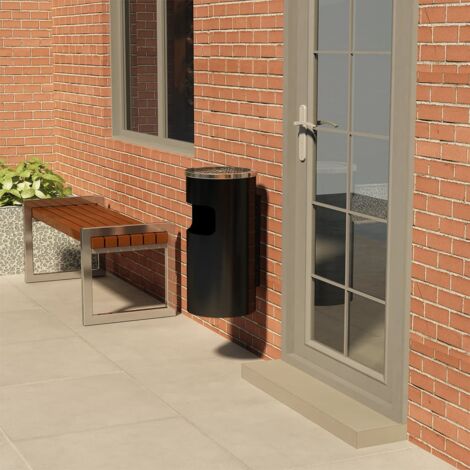 Poubelle Murale Avec Cendrier Intégré 26L Noir VidaXL - Pour Restaurant, Bar, Terrasse, Club