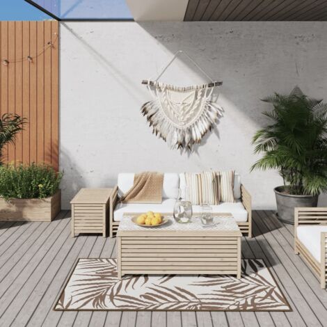 IDMarket Tapis Extérieur Coco Tropical Terracotta 180x280 Cm - Motifs Feuilles Exotiques, Réversible Et Résistant UV Pour Terrasse, Jardin Ou Entrée