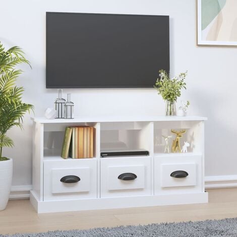 Meuble TV / Meuble de Salon LED Suspendu - 140 cm - Blanc Brillant avec  Eclairage LED - 2 Niches Ouvertes - Blanc Brillant - Cdiscount Maison