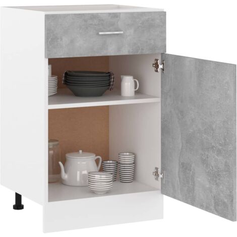 Meuble Bas Cuisine Lyon - Armoire Gris Béton 40x46x81,5 Cm Avec Tiroir, Rangement Optimisé