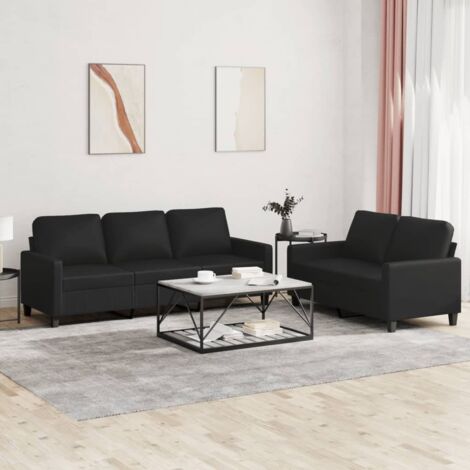 Ensemble de canap s 2 pcs avec coussins Noir Similicuir