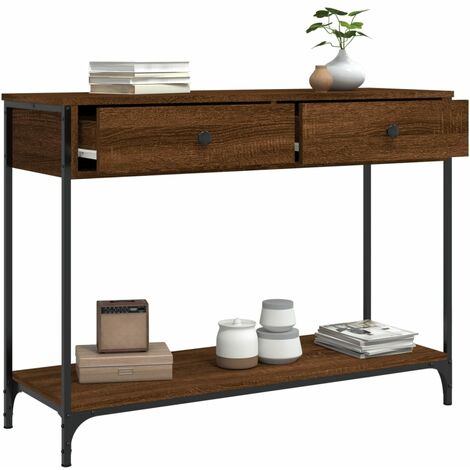 Table Console 120x33,5x75 Cm ML-Design - Chêne Rustique, Cadre Acier Noir, 2 étagères (entrée, Salon, Couloir) - 12