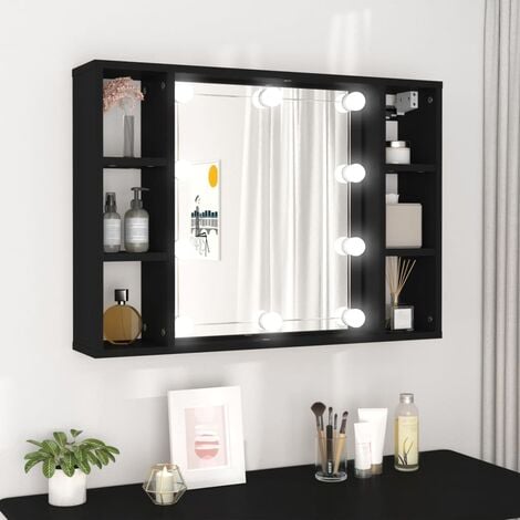 Armoire à miroir avec LED noir 76x15x55 cm