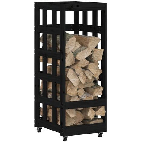 Vidaxl porte-bûches avec roulettes 76,5x40x108 cm bois massif de