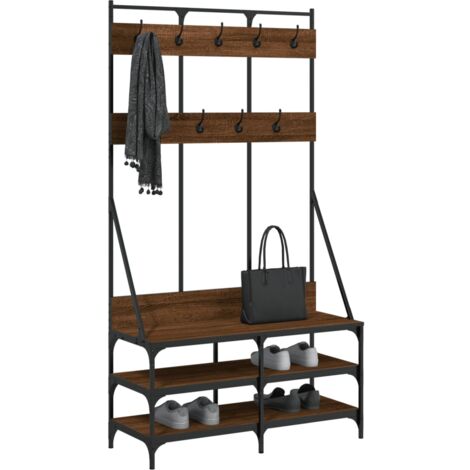 Porte-vêtements Et Rangement Chaussures - Bois Chêne Marron - NEUF