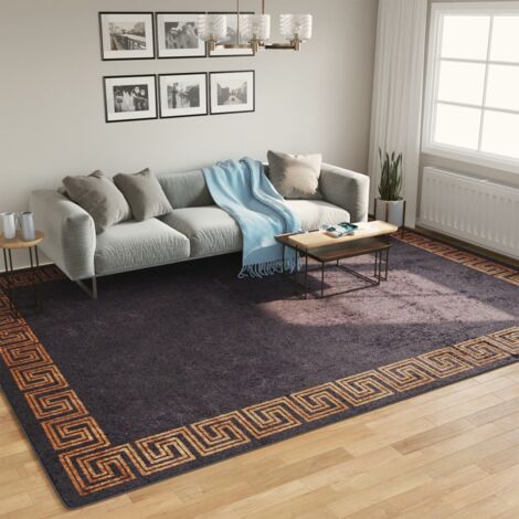 Tapis Moderne Gris avec bordure noir, antidérapant, lavable en