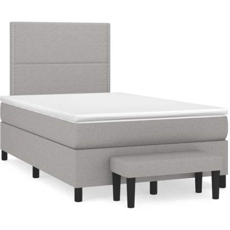 Ensemble matelas + lit 120x190 cm, matelas 25cm ressorts ensachés, accueil mousse, lit à lattes en bois, tissu gris Essem + Alya