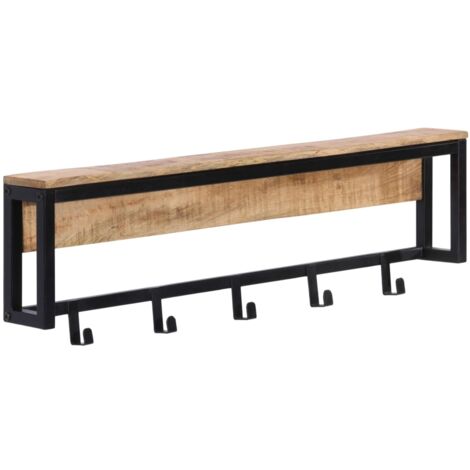 Porte-manteau 87x10x27 cm bois de manguier massif brut