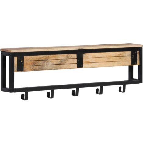Porte-manteau 87x10x27 cm bois de manguier massif brut