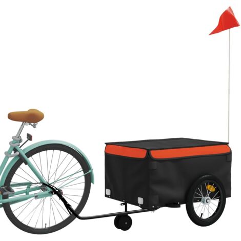 Remorque Vélo Noir Et Vert - Capacité 30 Kg, Fer Et Toile Oxford, Dimensions 122x52.5x42.5 Cm
