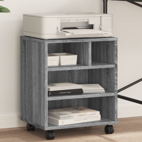 Support D'imprimante Avec Roulettes En Bois Vieilli - 60x50x67 Cm, Capacité 20 Kg - Pour Bureau à Domicile