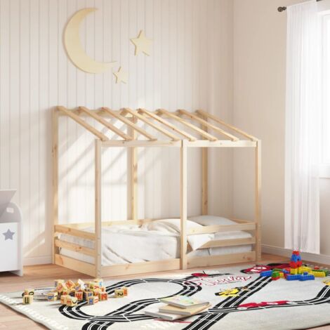 Toit De Lit Enfant VidaXL 209x95x88 Cm | Bois Pin Massif Blanc | Cabane Ludique Pour Chambre